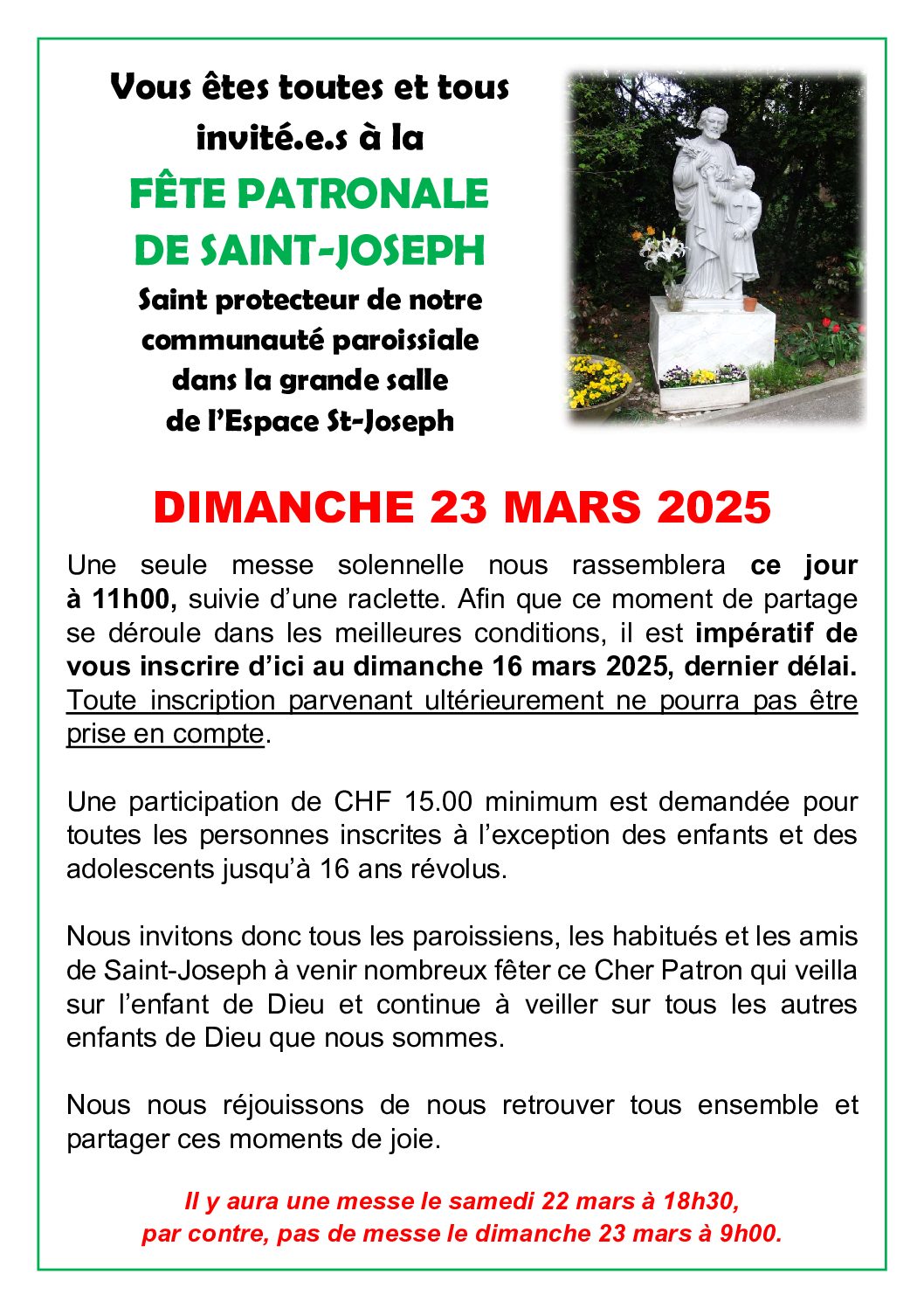 Fête patronale St-Joseph 23.03.2025 - affiche