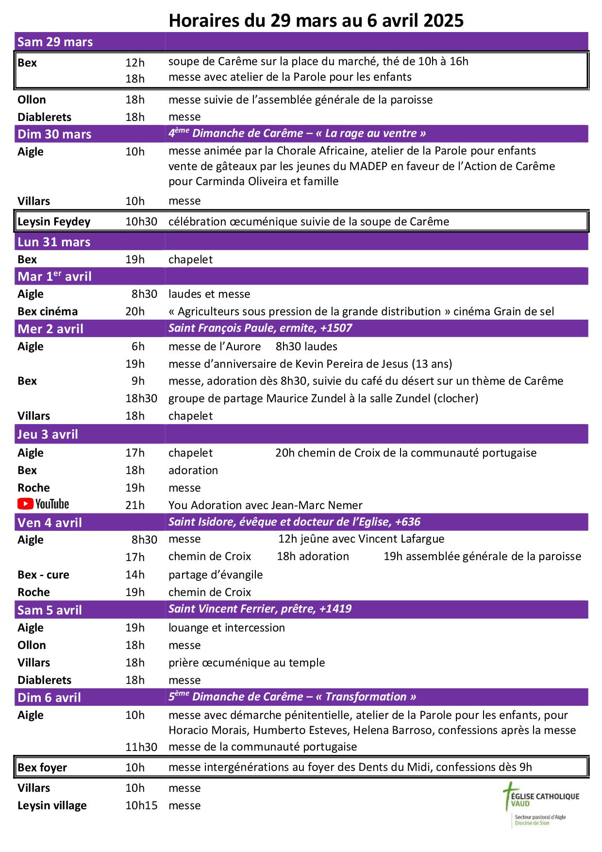 Infomesses 29 mars au 6 avril 2025